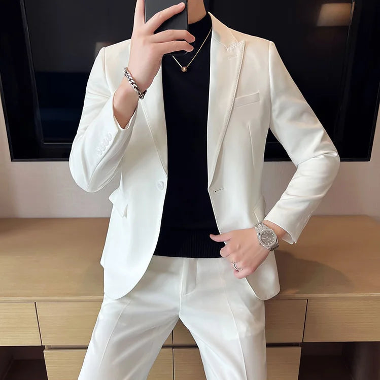 Bonsir New White Men Suits Slim with Double Breasted Wedding Groom Tuxedo Formal Business Male Fashion Jacket With Pants 2 Pieces