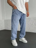 BONSIR  -  Men's Classic Straight-Leg Jeans - Casual Street Style, Non-Stretch Denim, Solid Color, All-Season Wear, Cotton Blend
