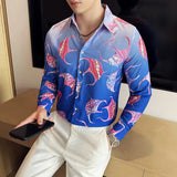 BONSIR  -  Neon Floral Slim-Fit Men's Nightclub Shirt | Bold Tropical Print Streetwear Top Reactive Youth Fashion Essentials M-4XL