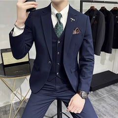 Bonsir 7XL-S (Jacket+Vest+Pant) Luxury Men Slim Fit Suit 3-Pcs Formal Business Work Wedding Stage Tuxedo High Quality Suit Men Clothing