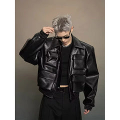 Bonsir Korean version leather jacket men's spring autumn new loose casual versatile jacket top