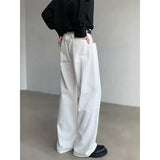 BONSIR  -  American Wide-leg Straight Jeans Men Loose Casual Denim Trousers Neutral White Jeans Streetwear Pure Color Men Women Jeans Pants