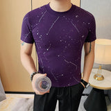 Bonsir Summer New High Quality Print Short Sleeve T-shirt Fashion Men Slim Fit Round Neck Casual Business Tee Top Streetwear 4XL-M