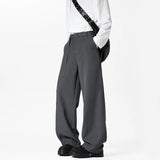 BONSIR  - Grey Belt Suit Pants Men Fashion Society Mens Black Dress Pants Korean Loose Wide Leg Pants Mens Office Formal Trousers M-3XL