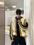 BONSIR  -  Autumn and winter color-blocking striped design hooded sweater for men high-end niche thickened sweater jacket