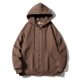 BONSIR  -  Loose casual American BF hoodie jacket light gray simple solid color cardigan trendy men's autumn new style