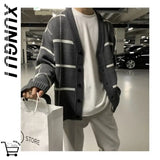 BONSIR  -  Trendy Cardigan Men's Korean Version British Checkered Striped Sweater Men's V-neck Sweater Jacket