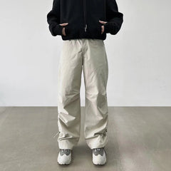 Bonsir Nylon Quick Dry Pleated Knee Wide Leg Baggy Cargos Men's Drawstring Waist Straight Casual Trousers Y2K Oversized Loose Pants