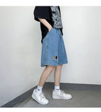BONSIR  -  Summer Shorts Men's Ripped Streetwear Fashion Loose Jeans Hole Straight Wide Casual Soft Denim Shorts Male