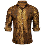 BONSIR  -  Mens Formal Blouse Paisley Long Sleeve Shirts Wedding Casual Style Lapel Neckline Polyester Fabric Regular Fit