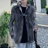 Bonsir Mens Y2k Casual Mesh Tops Genderless Spring Autumn New Fashion Individuality Loose Versatile Streetwear Retro Shirts Unisex
