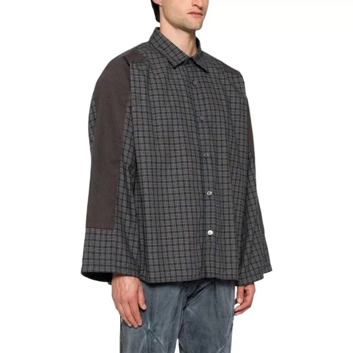 Bonsir Harajuku Patch Contrast Color Checkered Shirts for Men and Women Turn-down Collar Oversized Casual Long Sleeve Fall Plaid Shirt