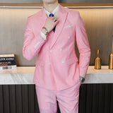 Bonsir 10 Color 2 Peices Sets Dress Suits Men ( Blazer + Pants) Wedding Stage Wear Double Breasted Formal Suit Costume Homme 6XL-M