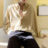 Bonsir Mens Fashion Shiny Bright Silk Woven Shirt Autumn Genderless Trend Personality Stage Loose Nightclub Long-Sleeve Shirt Unisex