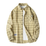 BONSIR  -  Men Shirt Plaid Flannel Loose Street Long Sleeve Casual Shirt Black Oversized Business Male Soft Dress Shirt Spring Autumn