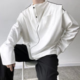 Bonsir Mens Sweatshirt Y2k Line Contrast Color Shoulder Pad Tshirt Autumn Streetwear Fashion Personality Long-Sleeve Top Men'S Clothing