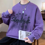 BONSIR  -  Young Style Spliced Sweatshirts Autumn Winter Fleece O-Neck Men's Clothing Loose Letter Printed Korean Basic Long Sleeve Hoodies