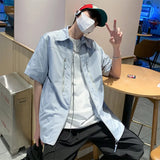 BONSIR  -  Summer Short Sleeved Shirt Men Oversized Black Casual Shirt Men Streetwear Korean Loose Zipper Shirt Mens Hawaiian Shirts