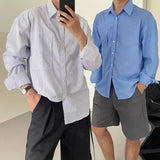BONSIR  -  Button Down Shirts Bowling Striped Shirts Brand New Condition Collared Neckline Daily Wear Four Seasons Wear Loose Fit