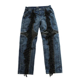 Bonsir High Street Heavy Industry Color Match Tassel Patchwork Baggy Jeans Mens and Womens Straight Ripped Casual Denim Trousers