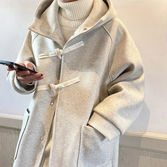 Bonsir Y2K Mens Jackets Hooded Cow Horn Buttoned Woolen Unisex Outfit Winter Casual Korean Trend Solid Color Trench Coat Men's Clothing