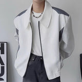 Bonsir Mens Jacket Contrast Color Motorcycle Jacket Japanese Harajuku Streetwear Casual Shoulder Pad Long Sleeve Top Men'S Clothing
