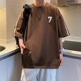 BONSIR  -  Number 7 Print Cotton T Shirt Men Oversized T Shirt Summer Short Sleeve Tee Shirts Ins Tops Streetwear Versatile Couple Clothes