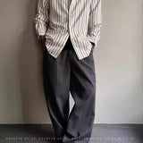 BONSIR  -  Korean style texture pleated ice silk casual pants for men's summer old money style drooping cleanfit wide-leg trousers