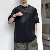 BONSIR  -  Distressed American Retro Pullovers Summer New Round Neck Men's Clothing Casual Short Sleeve Fashion Letter Embroidery T-shirts