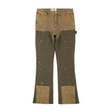 Bonsir High Street Spliced Speckled Ink Micro Flare Pants for Men Cleanfit Casual Washed Baggy Straight Denim Trousers Y2K Jeans