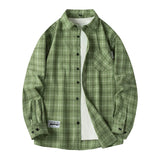 BONSIR  -  Men Shirt Plaid Flannel Loose Street Long Sleeve Casual Shirt Black Oversized Business Male Soft Dress Shirt Spring Autumn