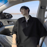 BONSIR  -  Unisex Oversized Half-Zip T-Shirt - Comfortable  Stylish Couple Tee for Everyday Wear Waffle Oversized Comfort & Modern Street