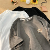 BONSIR  -  Solid Color Simple Versatile Men T-shirt Loose Breathable Summer Basic Male Short Sleeved T-shirt Round Neck Casual Top