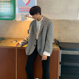 BONSIR  -  Plaid Blazer Men Oversized Fashion Society Mens Dress Jacket Korean Loose Casual Suit Jacket Mens Office Formal Jackets M-2XL
