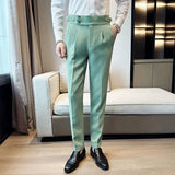 Bonsir Waffle Fashion High Waist Men's Pants New Business Slim Fit Casual Suit Pants Male Spring Summer Formal Social Dress Pants