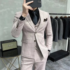 Bonsir (Jacket +Pants+Vest) Luxury Men Groom Wedding Tuxedo Fashion Plaid Slim Fit Suits Casual Business Social Dress 3 Piece Set