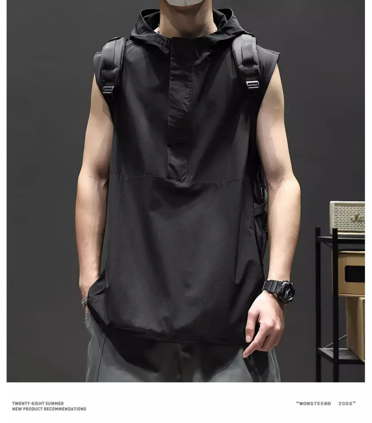 Bonsir Summer Casual Pullover Shirt Tess Vest Men's Loose Sleeveless Hooded Cool Boy Versatile Sports Tops Solid Undershirt