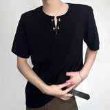 Bonsir Mens Metal Buckle Design T-Shirt Streetwear Fashion Casual Breathable All-Match Personality Tops Men'S Clothing Summer New