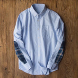 BONSIR  -  Sleeve Patch Washed Grain Woven Cotton Long Sleeve Shirt Men's Daily Tooling Retro Trend Youth Thin Coat
