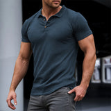 BONSIR  -  Summer Men's T-Shirt Polo Neck Tight Short Sleeve T-Shirt Fashion Handsome Male Clothing Tops Solid Color Men Business Shirt