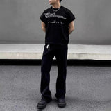 BONSIR  -  Mens T-Shirt Letter Print Cuff Stitching T-Shirt Summer Streetwear Niche Personality Fashion Casual Tops Men'S Clothing 2025 New