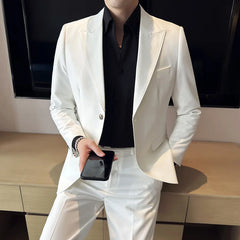 Bonsir (Jacket+Pants) Men's Elegant Fashion Slim Fit Suits Formal Business Wedding Tuxedos Casual Gentleman Solid Dress Suit 2 Pieces