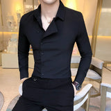 Bonsir New Autumn Fashion Side Button Design Shirt Men's Long Sleeve Slim Fit Business Solid Color Social Party Dress Shirts 4XL-M