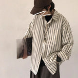 BONSIR  -  Men's Vertical Striped Long Sleeved Shirt Japanese Retro Loose Lapel Top Casual Single Breasted Male Thin Coat