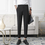 BONSIR  -  New Men's Slim Fit Small Feet Nine-Point Pants Stretch Straight Business Casual Suit Long Pants Fashion Korean Male Clothes