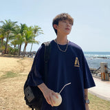 BONSIR  -  Summer High Street Cotton Oversized T Shirt Men Loose T Shirts for Mens Casual Tops Tees Clothes Streetwear Short Sleeve Tees