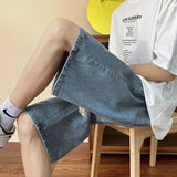 BONSIR  -  Summer Thin Denim Shorts Men's Hong Kong Style Brand Loose Straight Casual Mid-pants Versatile Wide-leg Five-point Pants Men