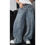 BONSIR  -  summer new style American retro splicing design three-dimensional scimitar versatile loose denim trousers