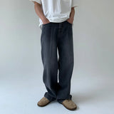 BONSIR  -  Male Jeans Pants Loose Casual Trendy Straight Wide Leg Denim Trousers Men's Dark Grey Vintage Jeans American Streetwear Clothes