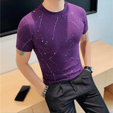 Bonsir Summer New High Quality Print Short Sleeve T-shirt Fashion Men Slim Fit Round Neck Casual Business Tee Top Streetwear 4XL-M